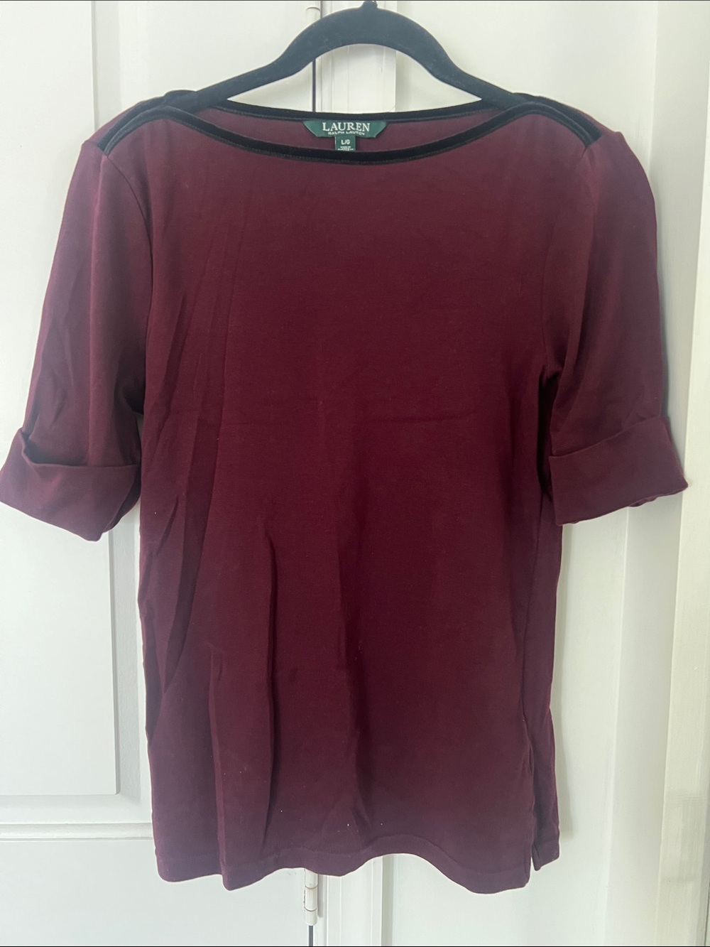 Lauren Ralph Lauren Wine Short Sleeve Boatneck Top